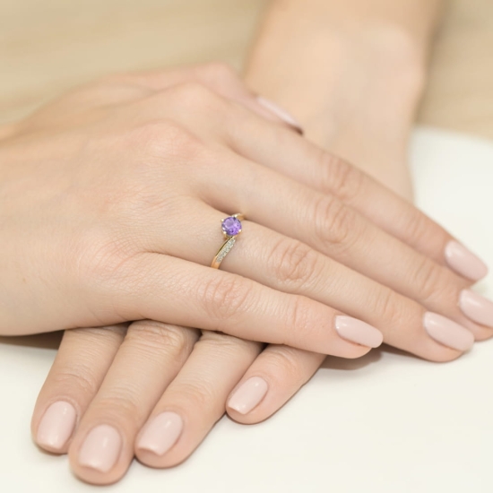 Złoty pierścionek Ametyst 0,50 ct Diamenty nat.