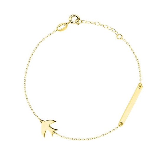 Złota bransoletka regulowana jaskółka z blaszką